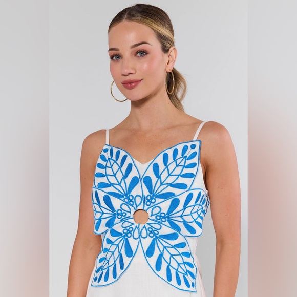 Avara Leilani Blue Embroidered Mini Dress | Size Medium - Picture 2 of 12